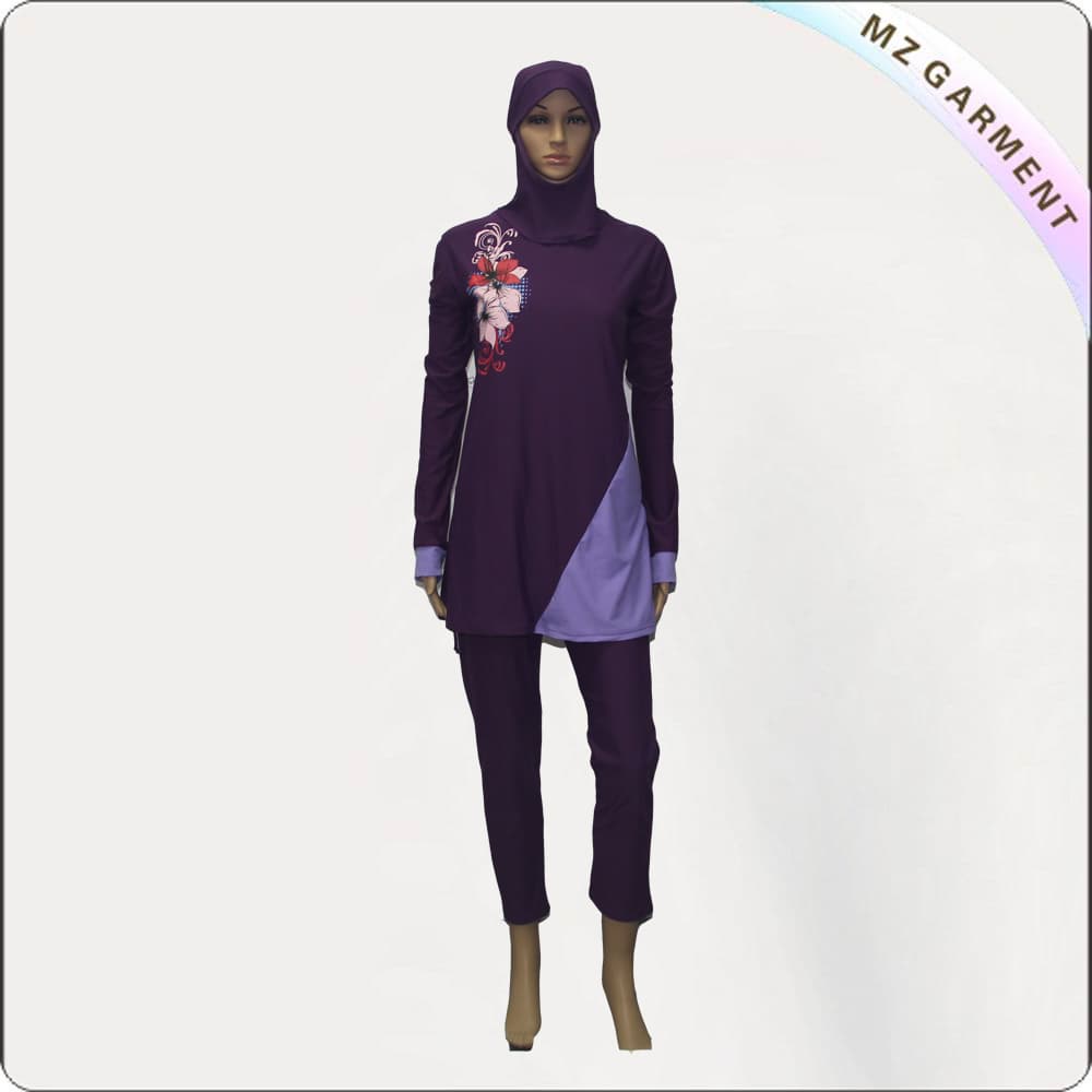 Rose _ Purple Long Sleeve Muslim Swimwear